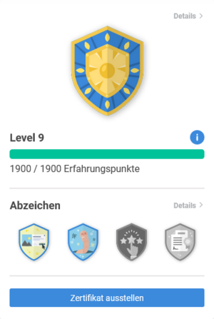 Abbildung des Level-Systems von SoSafe mit Anzeige der Abzeichen