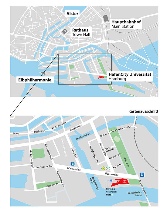 Anfahrts- und Umgebungsskizze HCU Hamburg